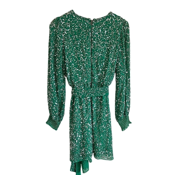 Alice + Olivia Green Sequin Beaded Long Sleeve Mini Dress - Picture 10 of 14